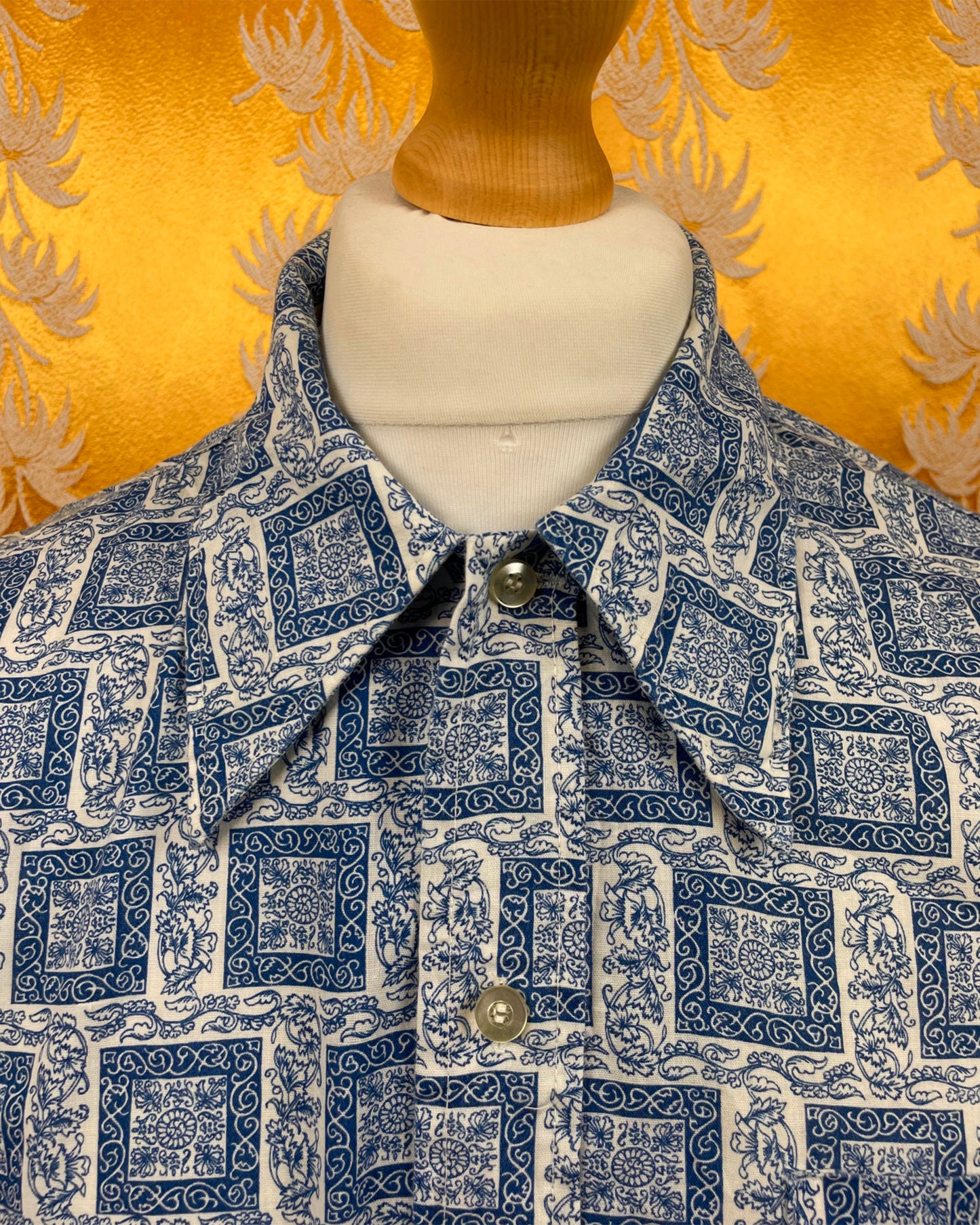 1960’s 1970’s Blue Floral Patterned Shirt by Donlin