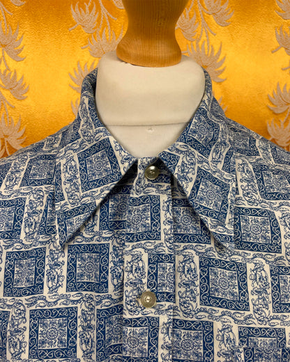 1960’s 1970’s Blue Floral Patterned Shirt by Donlin